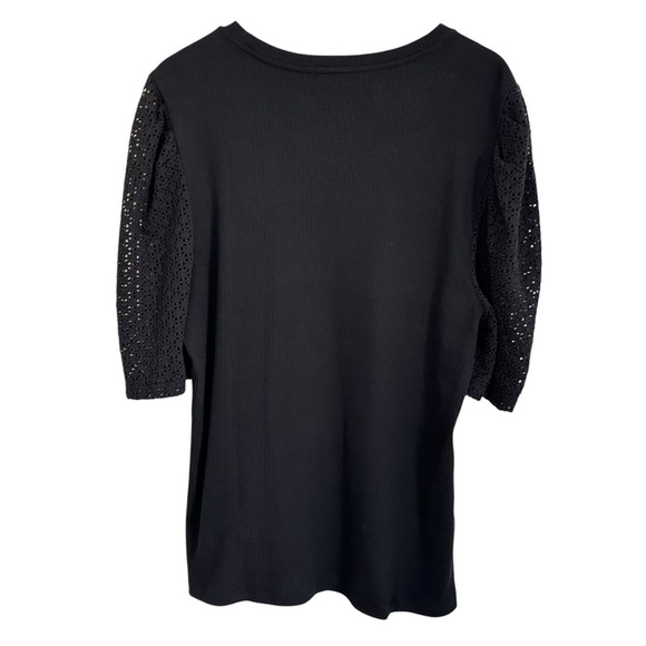 Gap Womens Puff Sleeve Ribbed Eyelet T Shirt Sz XXL Tall Black Short Sleeve NWT - Picture 2 of 7